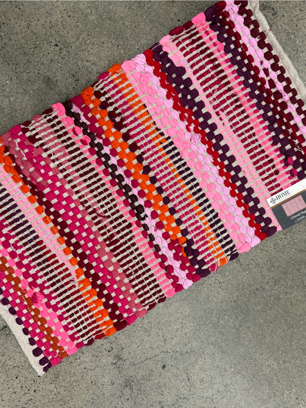 New Colorful Woven Chindi rags Croatian Cotton Rug - Pink, Red, Orange, Burgundy